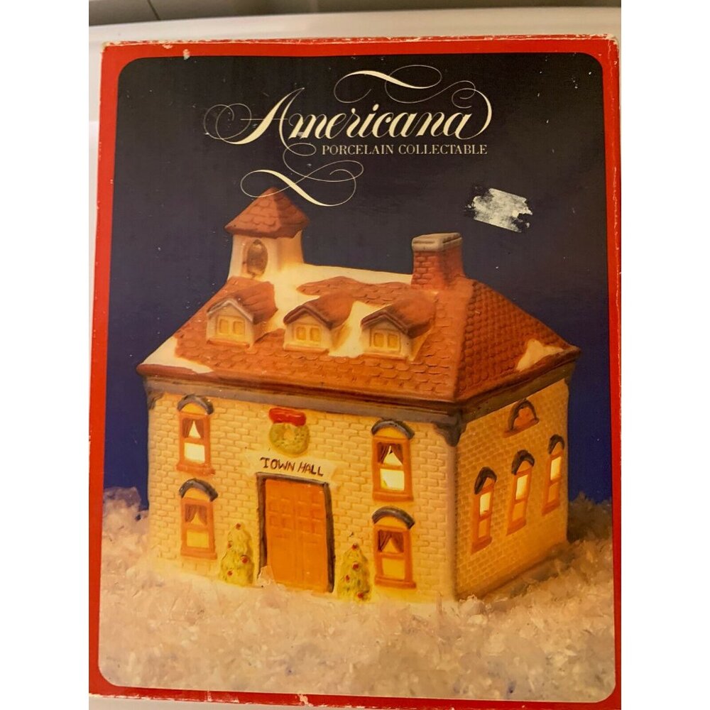 Vintage 1991 Americana Porcelain Collectable - Town Hall Light cord, tested work